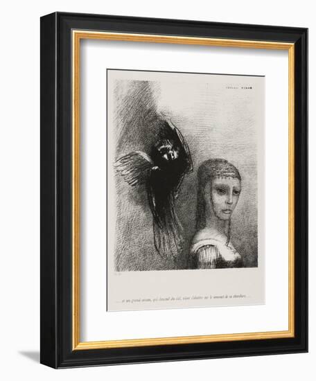 A Large Bird, Descending From the Sky, Hurls Itself Against the Topmost Point of Her Hair-Odilon Redon-Framed Giclee Print