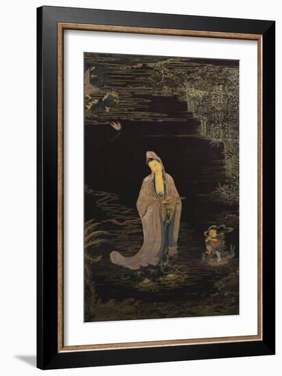 A Large Chinese Lacquered Painted Wood Rectangular Panel Depicting a Standing Model of Guanyin…-null-Framed Giclee Print