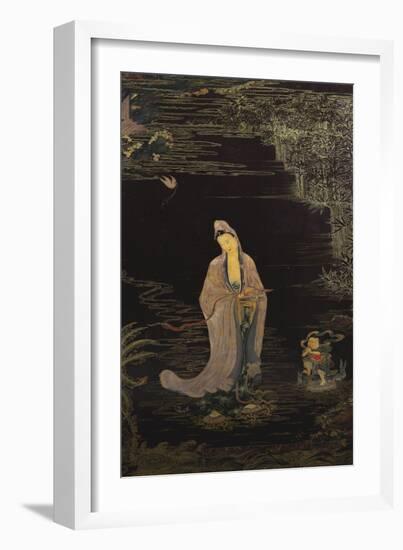 A Large Chinese Lacquered Painted Wood Rectangular Panel Depicting a Standing Model of Guanyin…-null-Framed Giclee Print