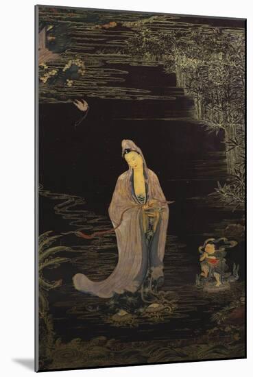 A Large Chinese Lacquered Painted Wood Rectangular Panel Depicting a Standing Model of Guanyin…-null-Mounted Giclee Print