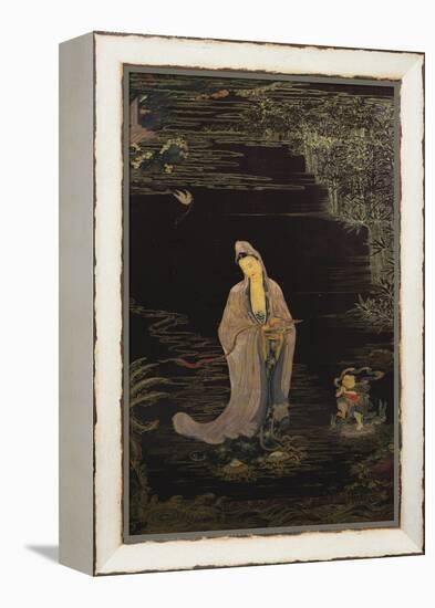 A Large Chinese Lacquered Painted Wood Rectangular Panel Depicting a Standing Model of Guanyin…-null-Framed Premier Image Canvas