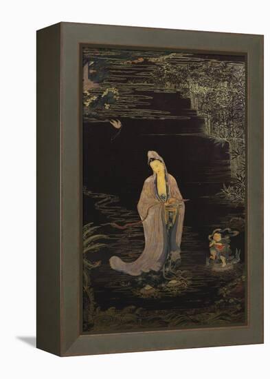 A Large Chinese Lacquered Painted Wood Rectangular Panel Depicting a Standing Model of Guanyin…-null-Framed Premier Image Canvas