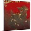 A Large Chinese Red Lacquered Wood Rectangular Panel Depicting a Seated Kylin with Head Turned to…-null-Mounted Giclee Print