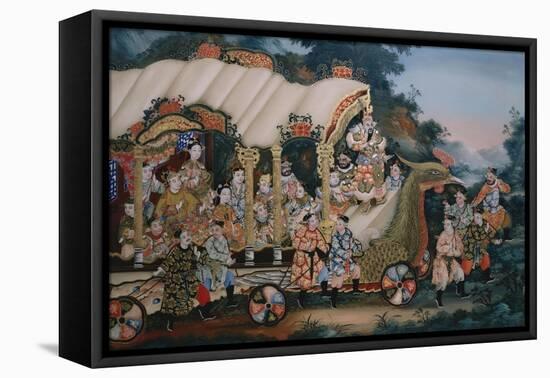 A Large Chinese Reverse Glass Painting Depicting a Festival Procession with-null-Framed Premier Image Canvas