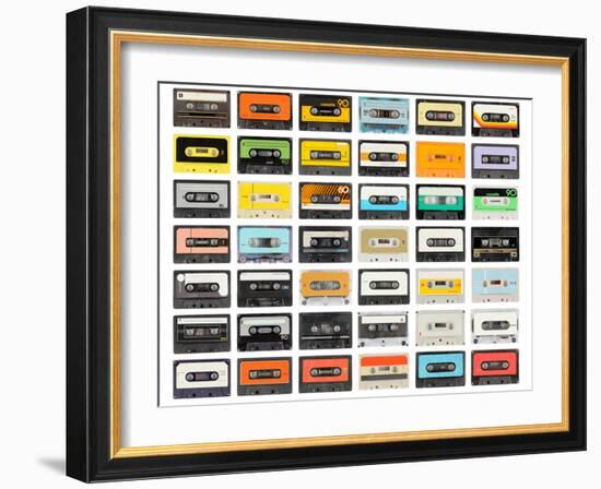 A Large Collection of Retro Cassette Tapes Places in a Grid-dubassy-Framed Photographic Print