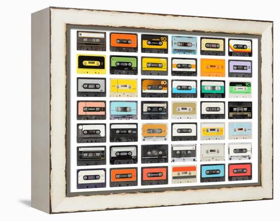 A Large Collection of Retro Cassette Tapes Places in a Grid-dubassy-Framed Premier Image Canvas
