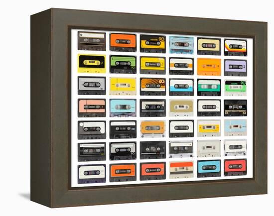 A Large Collection of Retro Cassette Tapes Places in a Grid-dubassy-Framed Premier Image Canvas