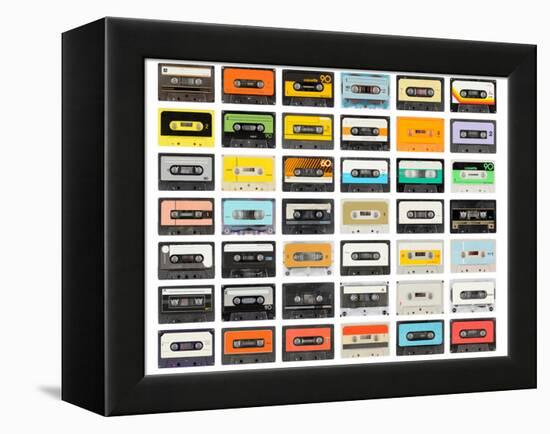 A Large Collection of Retro Cassette Tapes Places in a Grid-dubassy-Framed Premier Image Canvas