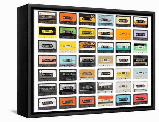 A Large Collection of Retro Cassette Tapes Places in a Grid-dubassy-Framed Premier Image Canvas