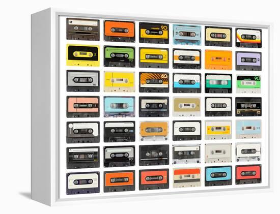 A Large Collection of Retro Cassette Tapes Places in a Grid-dubassy-Framed Premier Image Canvas