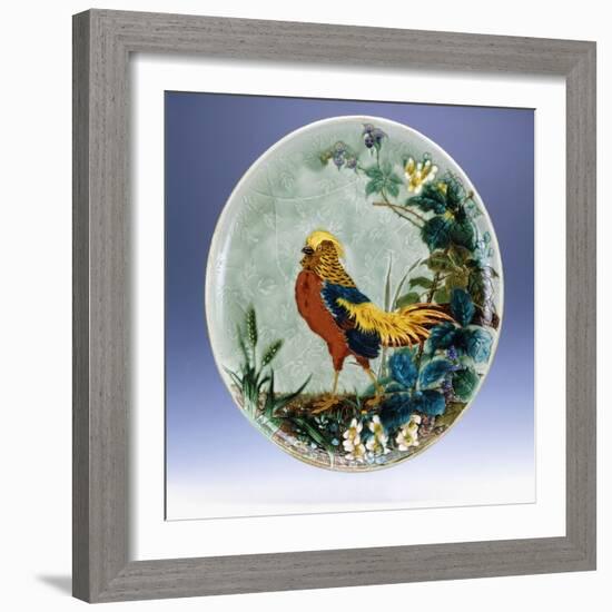A Large Emile Diffloth Glazed Earthenware Charger, Depicting a Golden Pheasant-Eugene Carriere-Framed Giclee Print