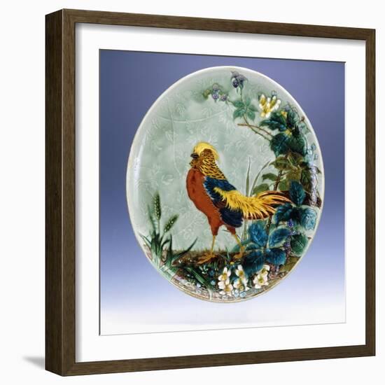 A Large Emile Diffloth Glazed Earthenware Charger, Depicting a Golden Pheasant-Eugene Carriere-Framed Giclee Print