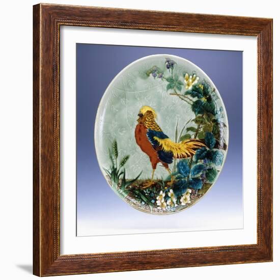 A Large Emile Diffloth Glazed Earthenware Charger, Depicting a Golden Pheasant-Eugene Carriere-Framed Giclee Print