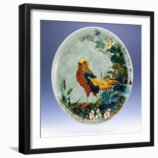 A Large Emile Diffloth Glazed Earthenware Charger, Depicting a Golden Pheasant-Eugene Carriere-Framed Giclee Print