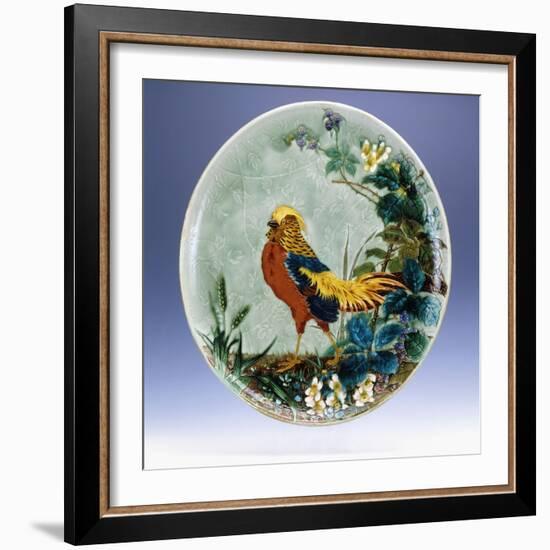 A Large Emile Diffloth Glazed Earthenware Charger, Depicting a Golden Pheasant-Eugene Carriere-Framed Giclee Print