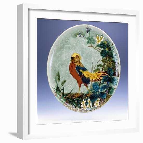 A Large Emile Diffloth Glazed Earthenware Charger, Depicting a Golden Pheasant-Eugene Carriere-Framed Giclee Print