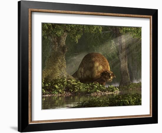 A Large Glyptodon Stands Near the Edge of a Stream-null-Framed Art Print