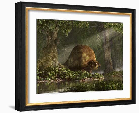 A Large Glyptodon Stands Near the Edge of a Stream-null-Framed Art Print