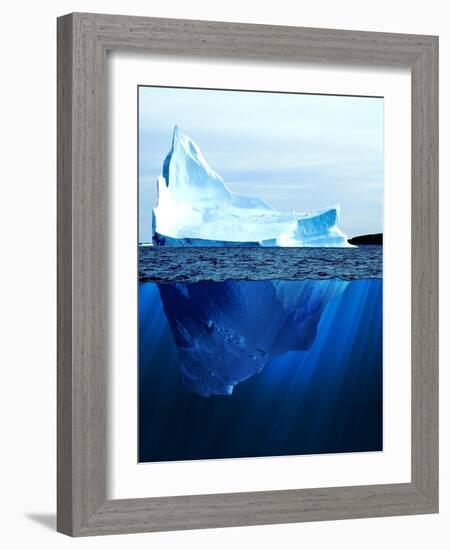 A Large Iceberg in the Cold Blue Cold Water. Collage-Sergey Nivens-Framed Art Print