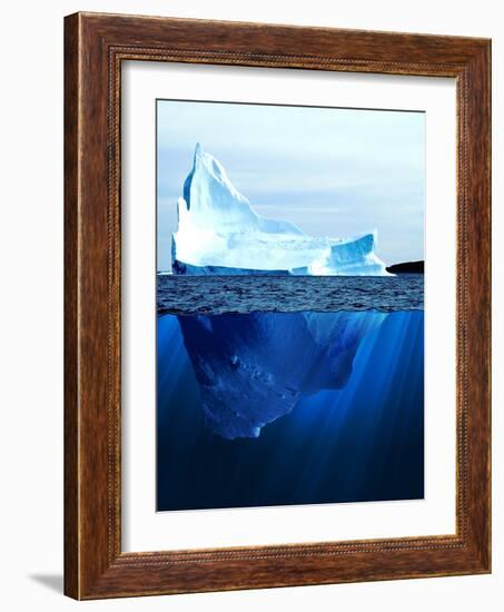 A Large Iceberg in the Cold Blue Cold Water. Collage-Sergey Nivens-Framed Art Print