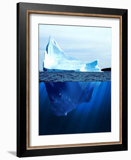 A Large Iceberg in the Cold Blue Cold Water. Collage-Sergey Nivens-Framed Art Print