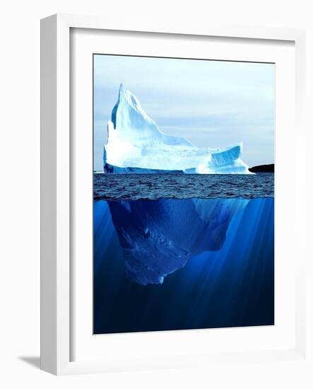 A Large Iceberg in the Cold Blue Cold Water. Collage-Sergey Nivens-Framed Art Print