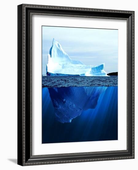 A Large Iceberg in the Cold Blue Cold Water. Collage-Sergey Nivens-Framed Art Print