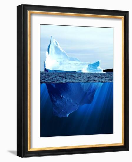 A Large Iceberg in the Cold Blue Cold Water. Collage-Sergey Nivens-Framed Art Print