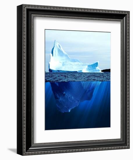 A Large Iceberg in the Cold Blue Cold Water. Collage-Sergey Nivens-Framed Art Print