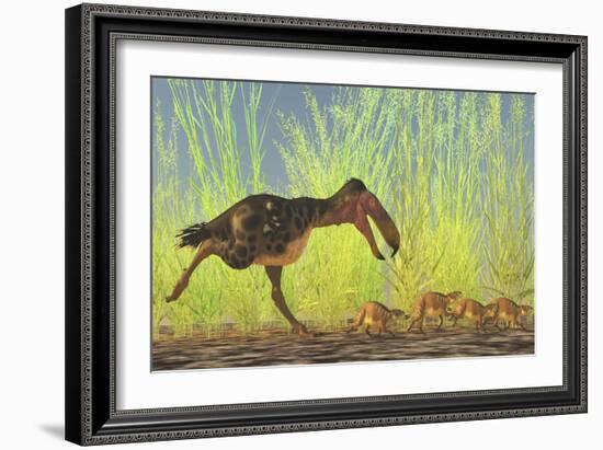 A Large Kalenken Flightless Terror Bird Hunting Smaller Eurohippus-null-Framed Premium Giclee Print