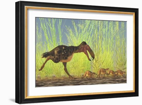 A Large Kalenken Flightless Terror Bird Hunting Smaller Eurohippus-null-Framed Premium Giclee Print