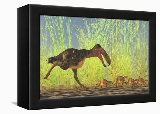 A Large Kalenken Flightless Terror Bird Hunting Smaller Eurohippus-null-Framed Stretched Canvas