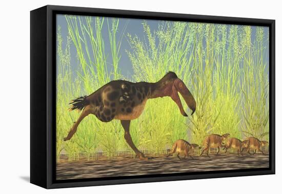 A Large Kalenken Flightless Terror Bird Hunting Smaller Eurohippus-null-Framed Stretched Canvas