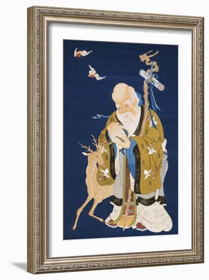 A Large Kesi Hanging Scroll Depicting Shoulao Holding a Peach-null-Framed Giclee Print