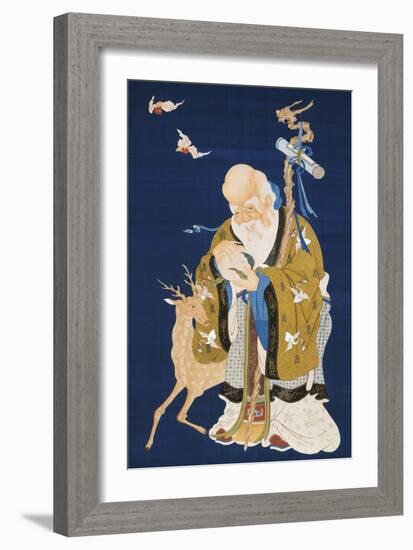 A Large Kesi Hanging Scroll Depicting Shoulao Holding a Peach-null-Framed Giclee Print