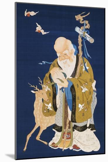 A Large Kesi Hanging Scroll Depicting Shoulao Holding a Peach-null-Mounted Giclee Print