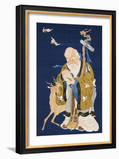 A Large Kesi Hanging Scroll Depicting Shoulao Holding a Peach-null-Framed Giclee Print
