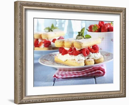 A Layered Dessert Made of Sponge Fingers, Cream and Berries-Frank Weymann-Framed Photographic Print