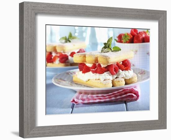 A Layered Dessert Made of Sponge Fingers, Cream and Berries-Frank Weymann-Framed Photographic Print