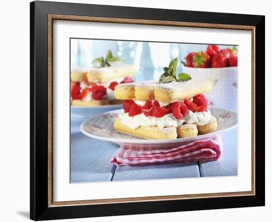 A Layered Dessert Made of Sponge Fingers, Cream and Berries-Frank Weymann-Framed Photographic Print