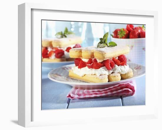 A Layered Dessert Made of Sponge Fingers, Cream and Berries-Frank Weymann-Framed Photographic Print