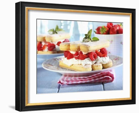 A Layered Dessert Made of Sponge Fingers, Cream and Berries-Frank Weymann-Framed Photographic Print