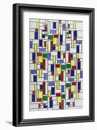 A Leaded and Stained Glass Panel; 'Vetrata Komposite V in Lood'-Theo van Doesburg-Framed Giclee Print