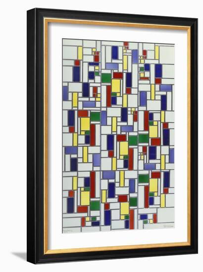 A Leaded and Stained Glass Panel; 'Vetrata Komposite V in Lood'-Theo van Doesburg-Framed Giclee Print