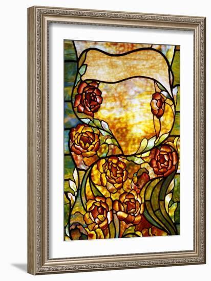 A Leaded Favrile Glass "Peony" Window Screen-Tiffany Studios-Framed Giclee Print