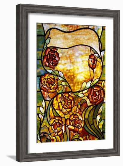 A Leaded Favrile Glass "Peony" Window Screen-Tiffany Studios-Framed Giclee Print