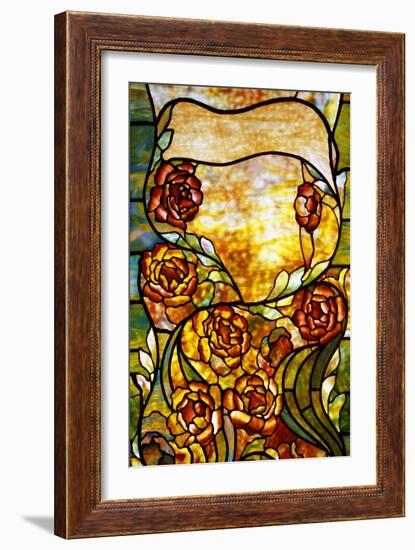 A Leaded Favrile Glass "Peony" Window Screen-Tiffany Studios-Framed Giclee Print