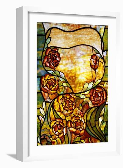 A Leaded Favrile Glass "Peony" Window Screen-Tiffany Studios-Framed Giclee Print