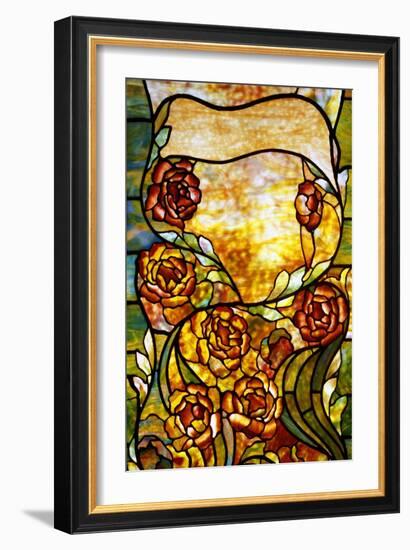 A Leaded Favrile Glass "Peony" Window Screen-Tiffany Studios-Framed Giclee Print