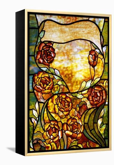 A Leaded Favrile Glass "Peony" Window Screen-Tiffany Studios-Framed Premier Image Canvas